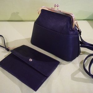 2-Piece set: Black Crossbody Clutch + Wristlet